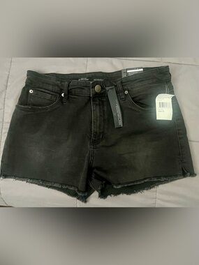 See Thru Soul Black Raw Hem Denim Shorts